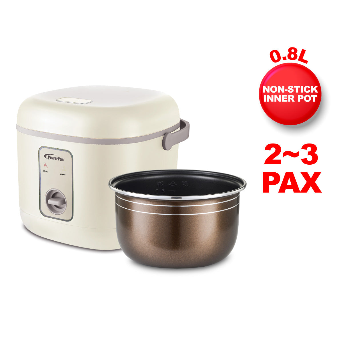 Rice Cooker 0.8L with non-stick Inner Pot (PPRC610)  Ivory