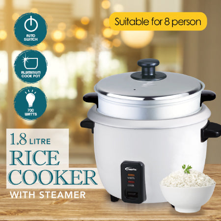 1.8L Rice Cooker with Aluminium Inner Pot and  Steamer (PPRC8) Green