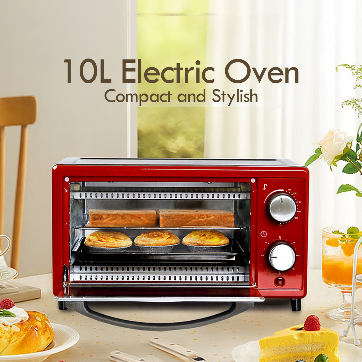 Electric Oven 10L with 1 sets of baking tray and grill and temperature selector (PPT38)