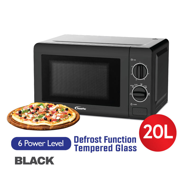 Microwave Oven 20L with 6 Power Level and Defrost Function (PPT720) Black