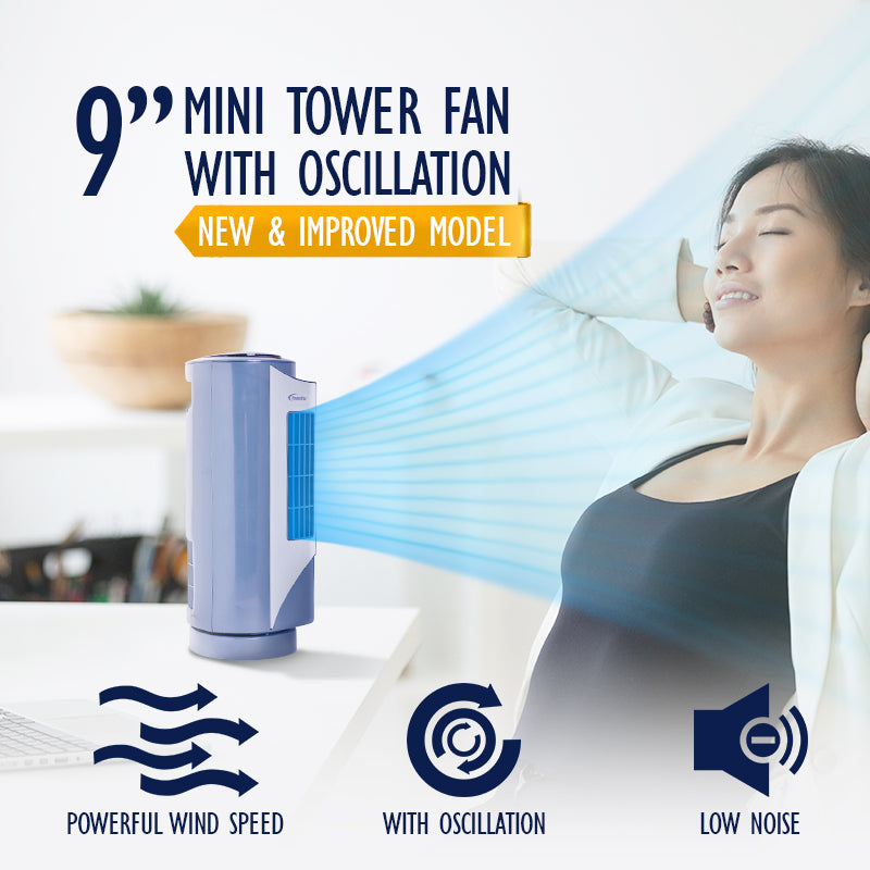 10" Tower Fan – Desk Fan, Oscillation, Portable, Compact, Energy-saving, Thermal protection, 3-Speed, grey, PPTF10