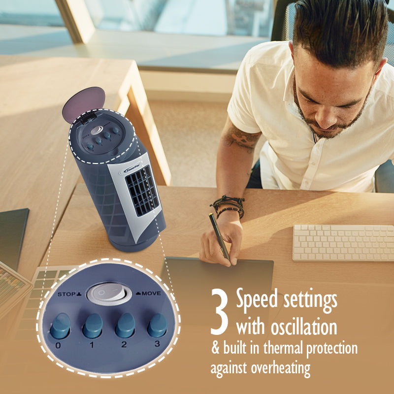 10" Tower Fan – Desk Fan, Oscillation, Portable, Compact, Energy-saving, Thermal protection, 3-Speed, grey, PPTF10