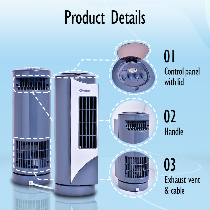 10" Tower Fan – Desk Fan, Oscillation, Portable, Compact, Energy-saving, Thermal protection, 3-Speed, grey, PPTF10