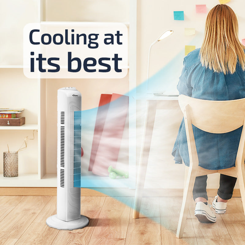 29" Tower Fan – Oscillation, Timer, Portable, Energy-efficient, Thermal protection, 3-Speed, white, PPTF290