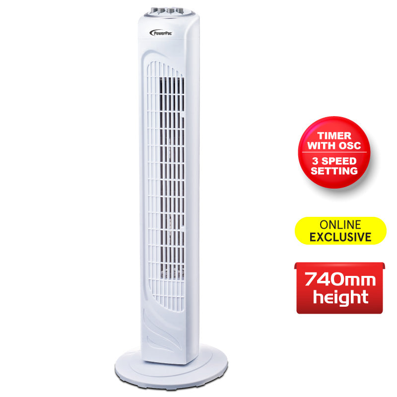29" Tower Fan – Oscillation, Timer, Portable, Energy-efficient, Thermal protection, 3-Speed, white, PPTF290