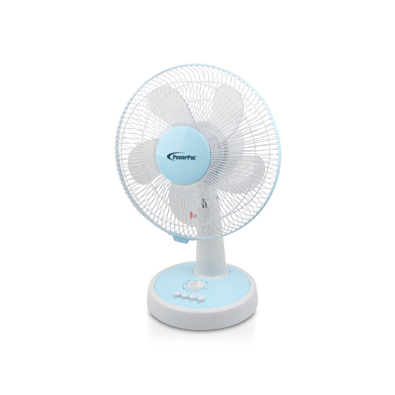 12" Desk Fan – High Velocity, Adjustable Tilt, Oscillation, Quiet, Durable, Overheat Protection, 3-Speed, pale blue & white, PPTF303