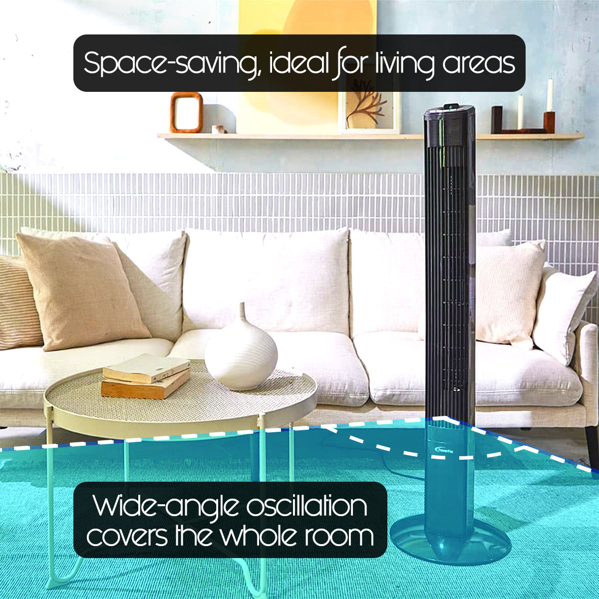 46" Tower Fan – Remote Control, Oscillation, Timer, 3 Modes, Digital display, Portable, Energy-efficient, 3-Speed, grey, PPTF460
