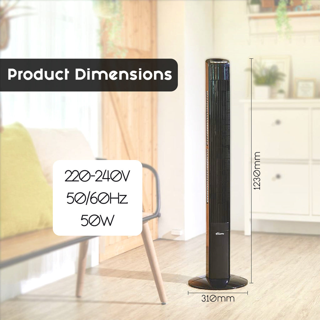 46" Tower Fan – Remote Control, Oscillation, Timer, 3 Modes, Digital display, Portable, Energy-efficient, 3-Speed, grey, PPTF460