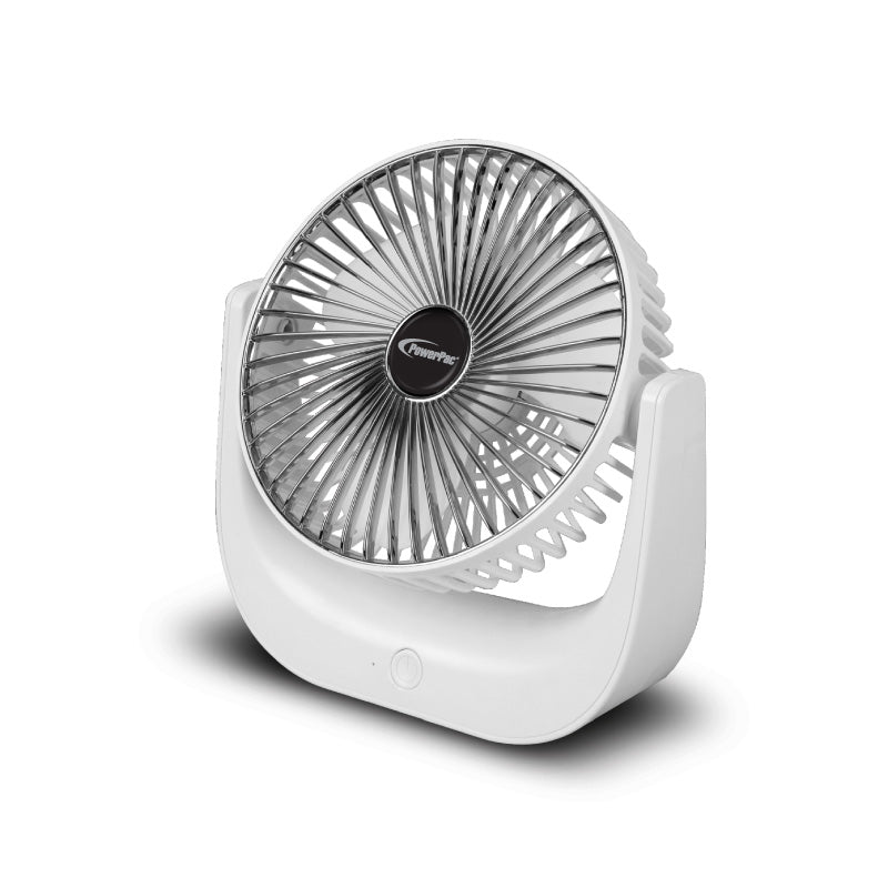 6" Table Fan – USB, Rechargeable, Portable Wireless, Strong Airflow, 120° Adjustable Tilt, 3-Speed, white, PPUF225