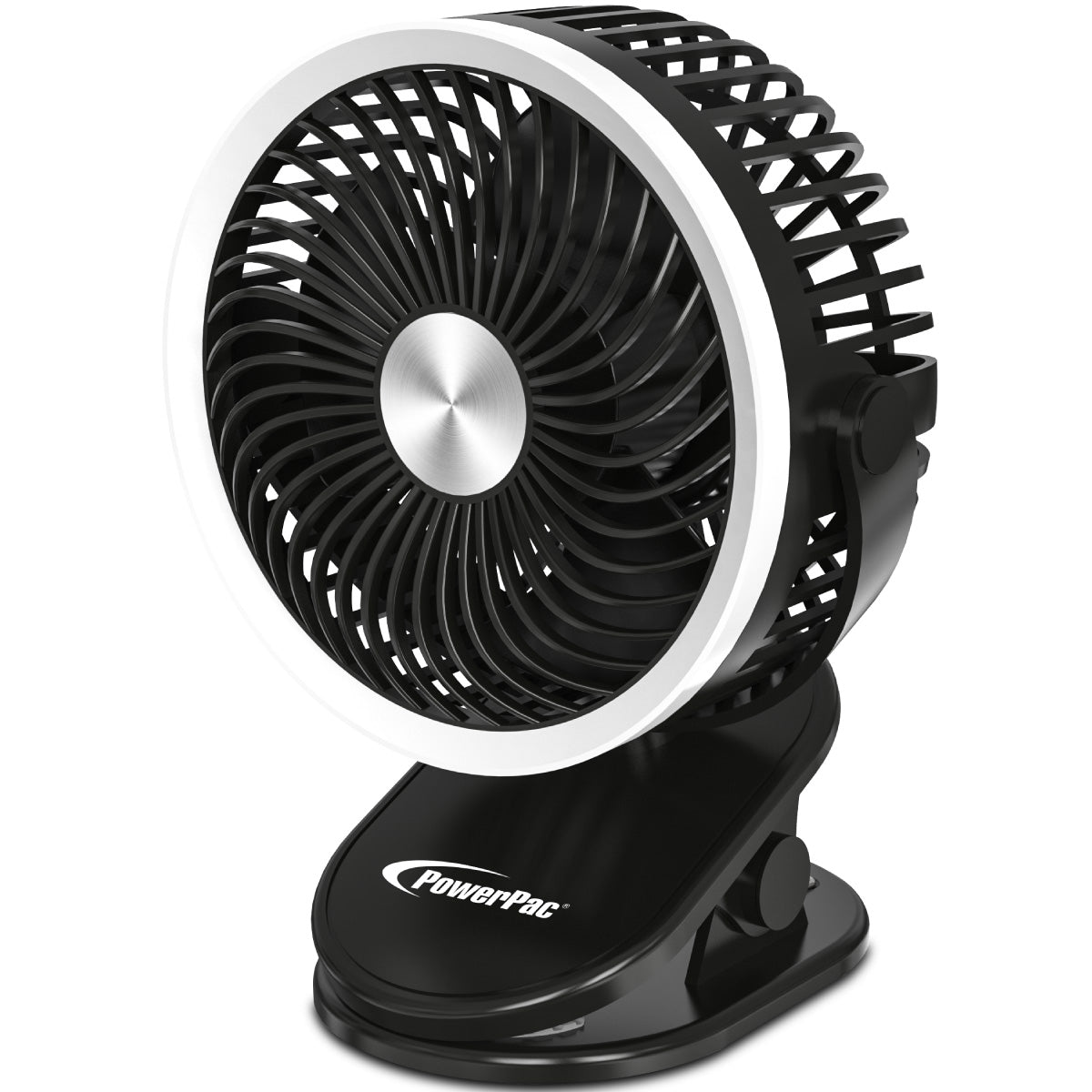 3" Clip/Table Fan – USB, Rechargeable, Portable Wireless, 360° Adjustable Tilt, LED lights, Compact, 3-Speed, black, PPUF226