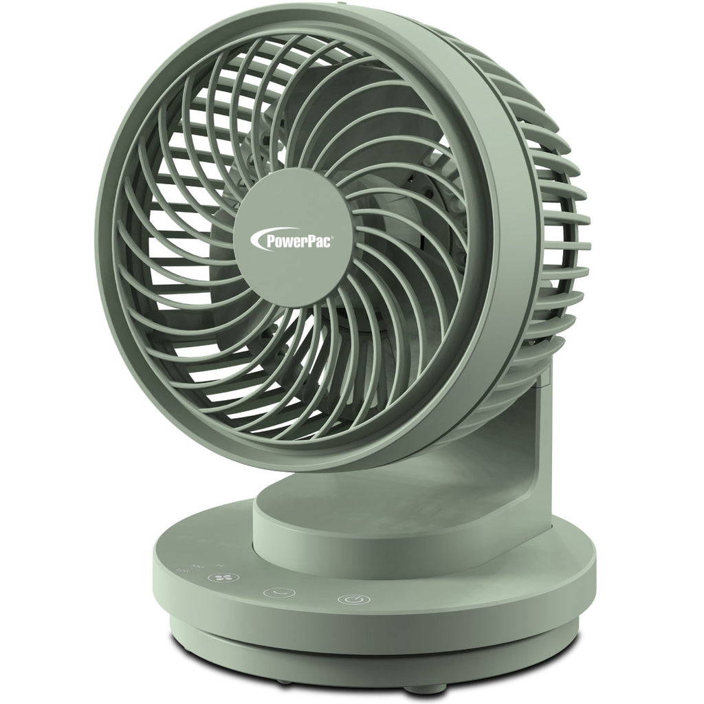6" Table Fan – USB, Air Circulator, Strong Airflow, Adjustable Tilt, Oscillation, Sturdy & Durable, 3-Speed, green, PPUF237