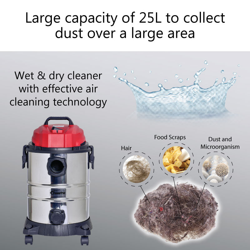 Wet & Dry Vacuum Cleaner, Vacuum Cleaner with Blower, Bagless Vacuum Cleaner With HEPA Filter 18KPa Suction (PPV2500)