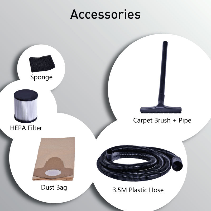 Wet & Dry Vacuum Cleaner, Vacuum Cleaner with Blower, Bagless Vacuum Cleaner With HEPA Filter 18KPa Suction (PPV2500)