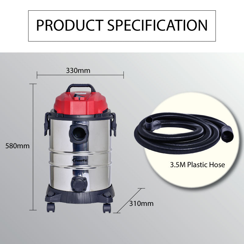 Wet & Dry Vacuum Cleaner, Vacuum Cleaner with Blower, Bagless Vacuum Cleaner With HEPA Filter 18KPa Suction (PPV2500)
