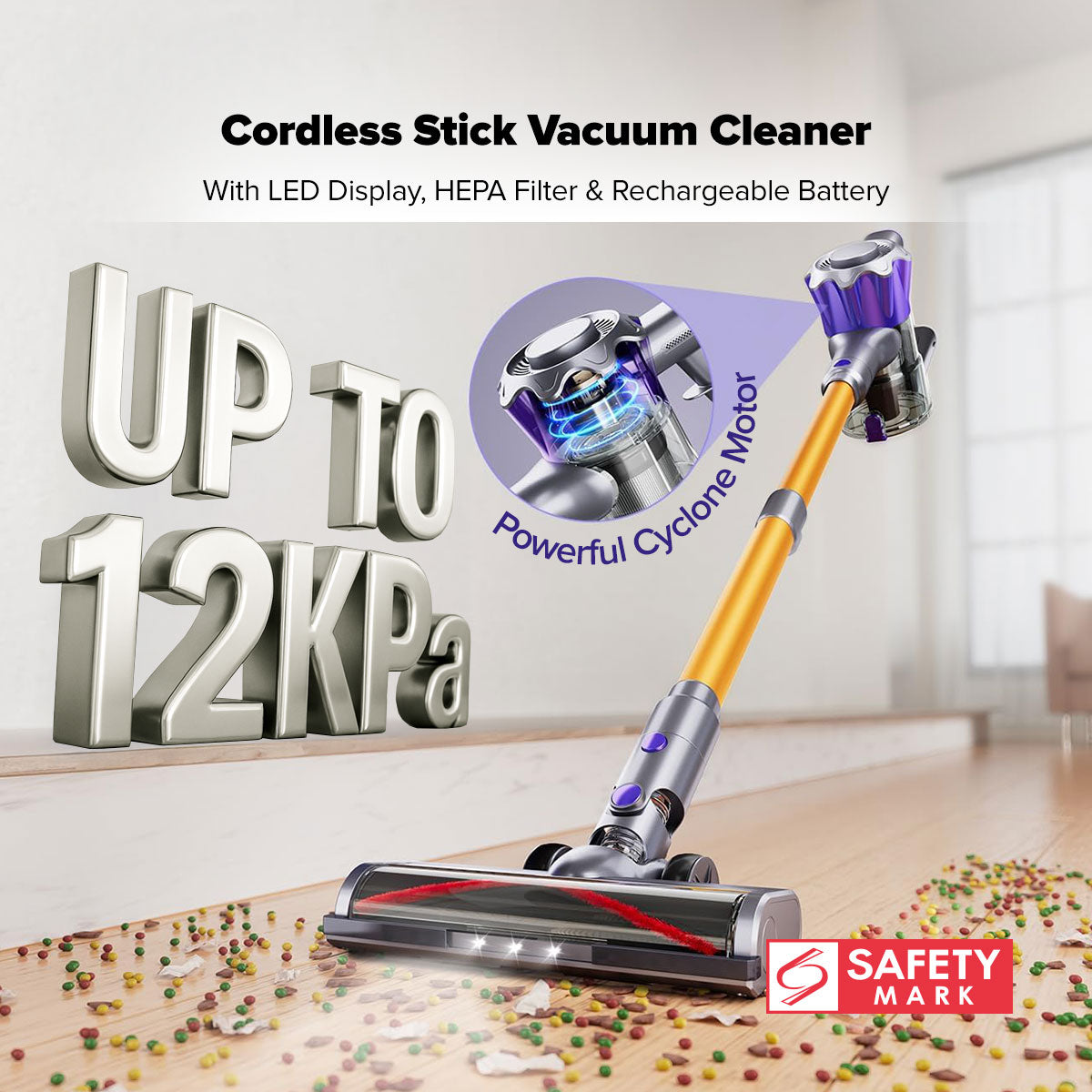 Cordless Stick Vacuum Cleaner, Handheld Stick Vacuum with Motorized Floor Brush, LED Headlight and Flexible Floor Brush (PPV3900)