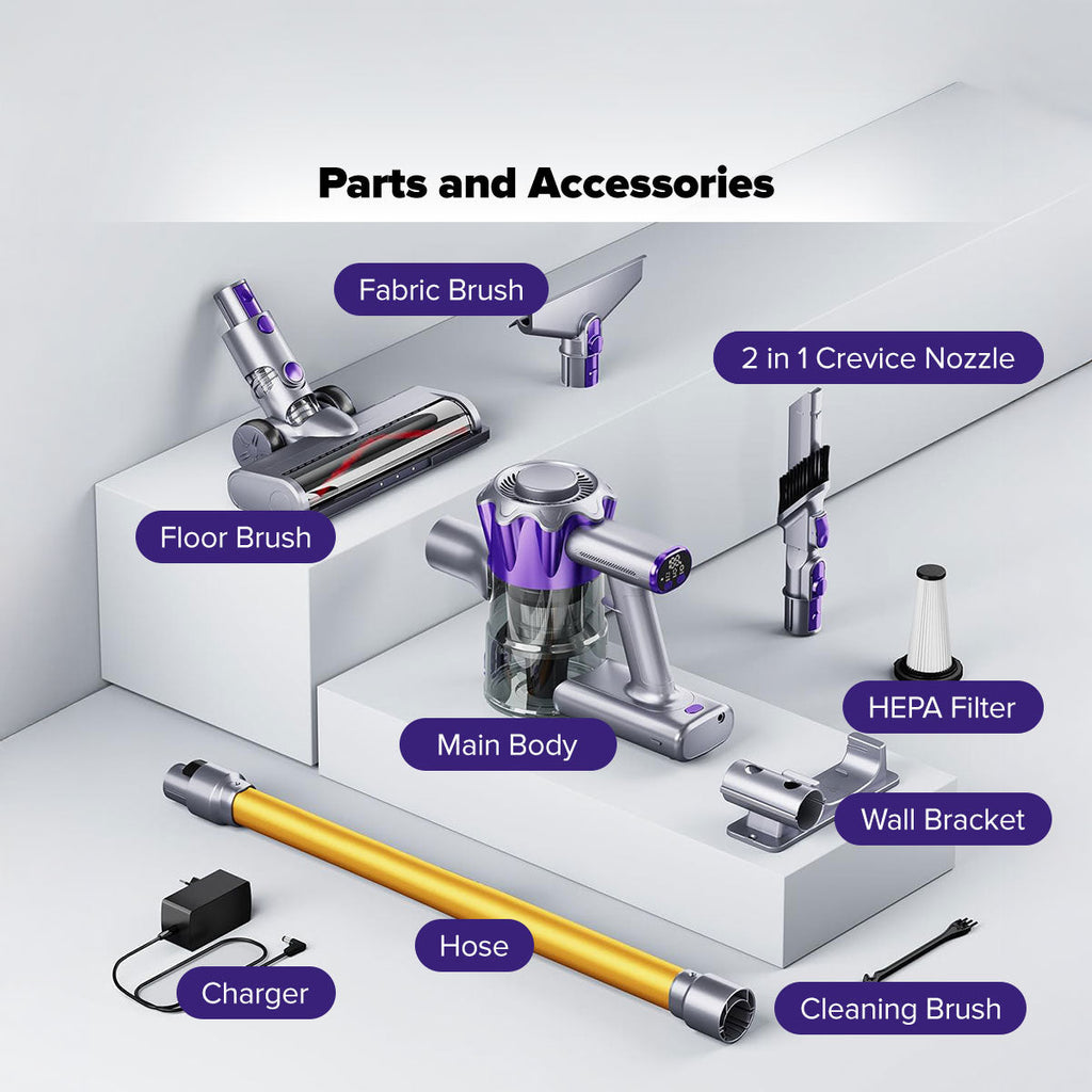Cordless Stick Vacuum Cleaner, Handheld Stick Vacuum with Motorized Floor Brush, LED Headlight and Flexible Floor Brush (PPV3900)