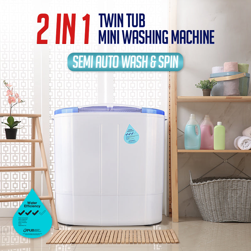 2in1 Twin Tub Mini Washing Machine - Wash & Spin Fast Laundry (PPW920)