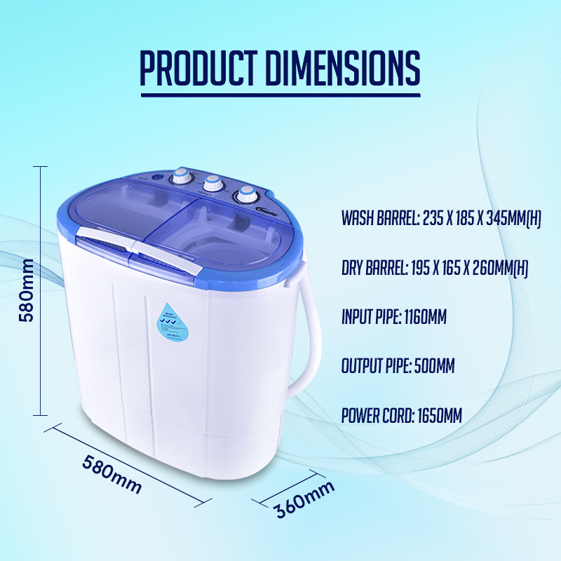 2in1 Twin Tub Mini Washing Machine - Wash & Spin Fast Laundry (PPW920)