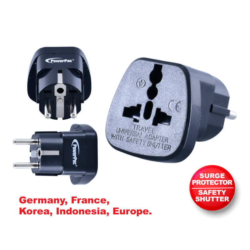 Multi Adapter with 2-Round-Pin European Plug – Multi Sockets, Travel Adapter, PT11BK