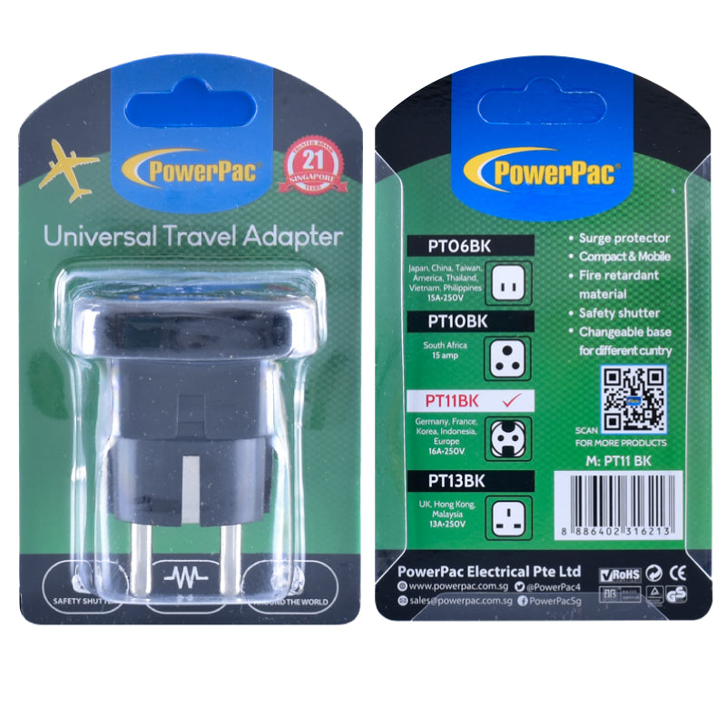 Multi Adapter with 2-Round-Pin European Plug – Multi Sockets, Travel Adapter, PT11BK