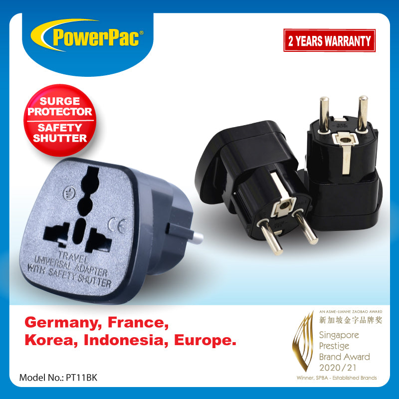 Multi Adapter with 2-Round-Pin European Plug – Multi Sockets, Travel Adapter, PT11BK