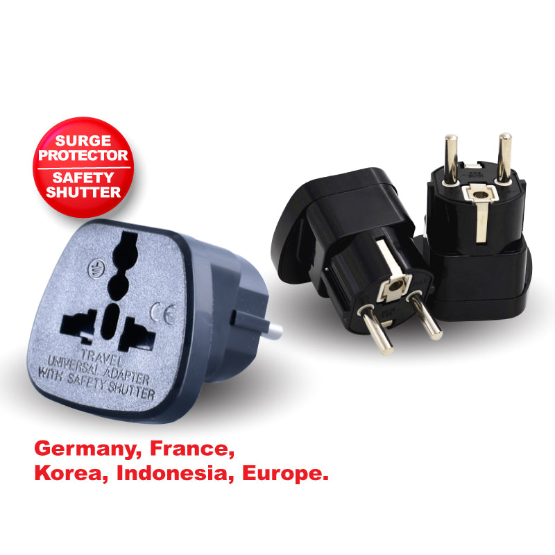 Multi Adapter with 2-Round-Pin European Plug – Multi Sockets, Travel Adapter, PT11BK