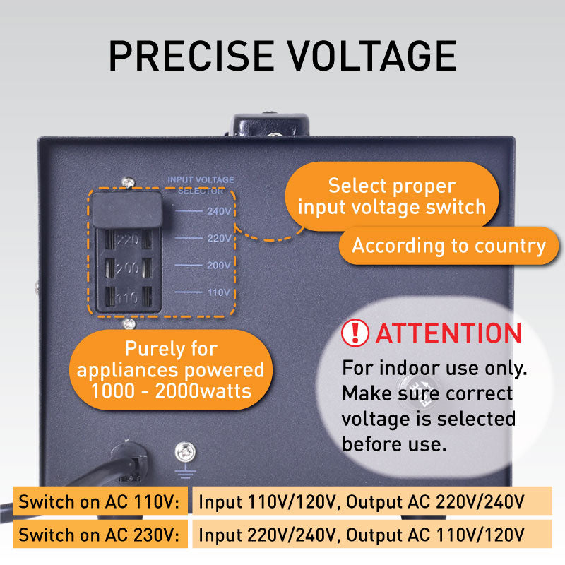 2000W Heavy Duty Step Up & Down Voltage Converter Transformer 110V / 220V Voltage Regulator (ST2000)