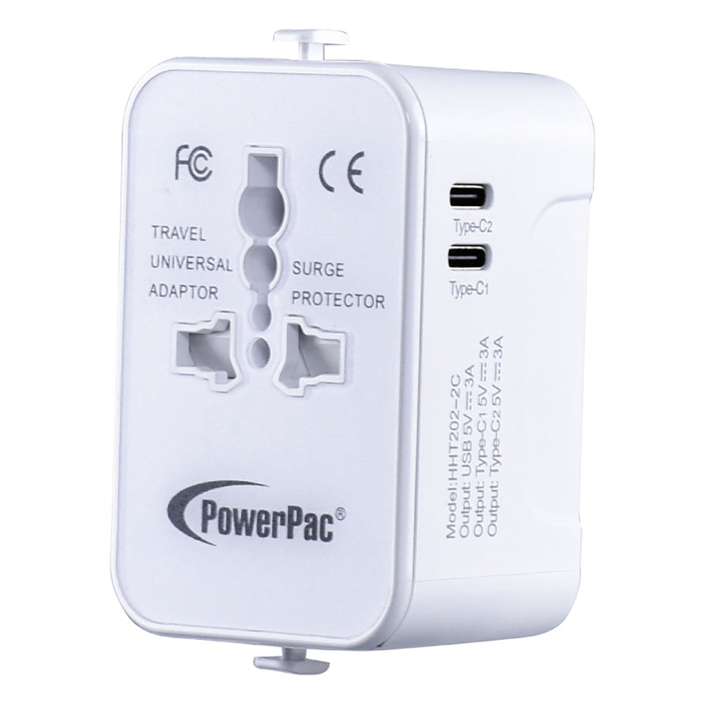 Universal Travel Adapter + USB Smart Charger – Multi Sockets & Plugs, Neon LED, PP7970WH