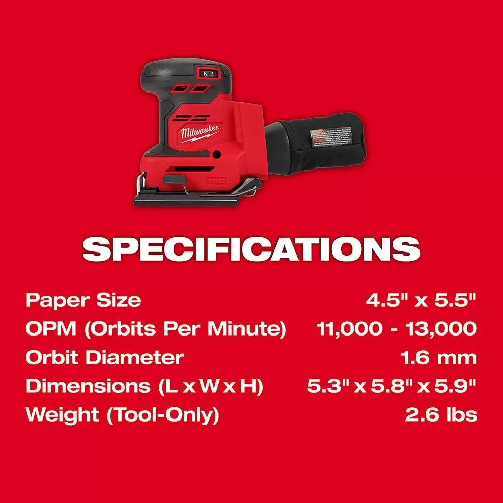 Milwaukee 2649-20 M18 18V 1/4 Cordless Orbital Sheet Sander - Bare Tool