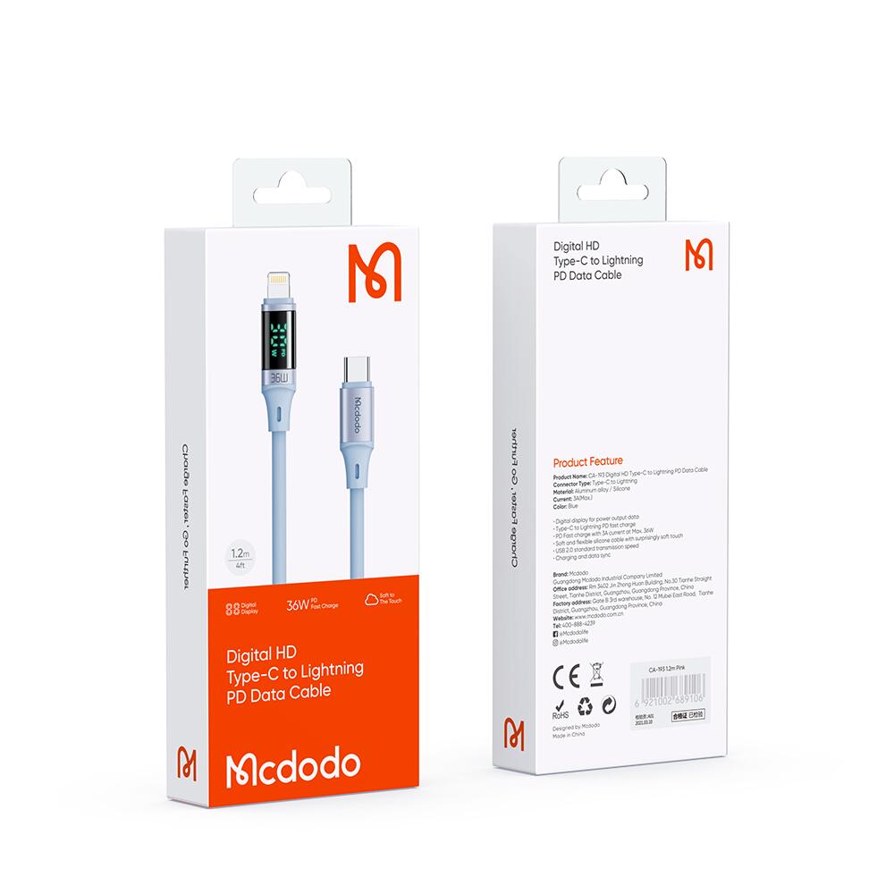 Mcdodo Digital HD Silicone USB-C to Lightning 36W Cable (1.2/1.8m)