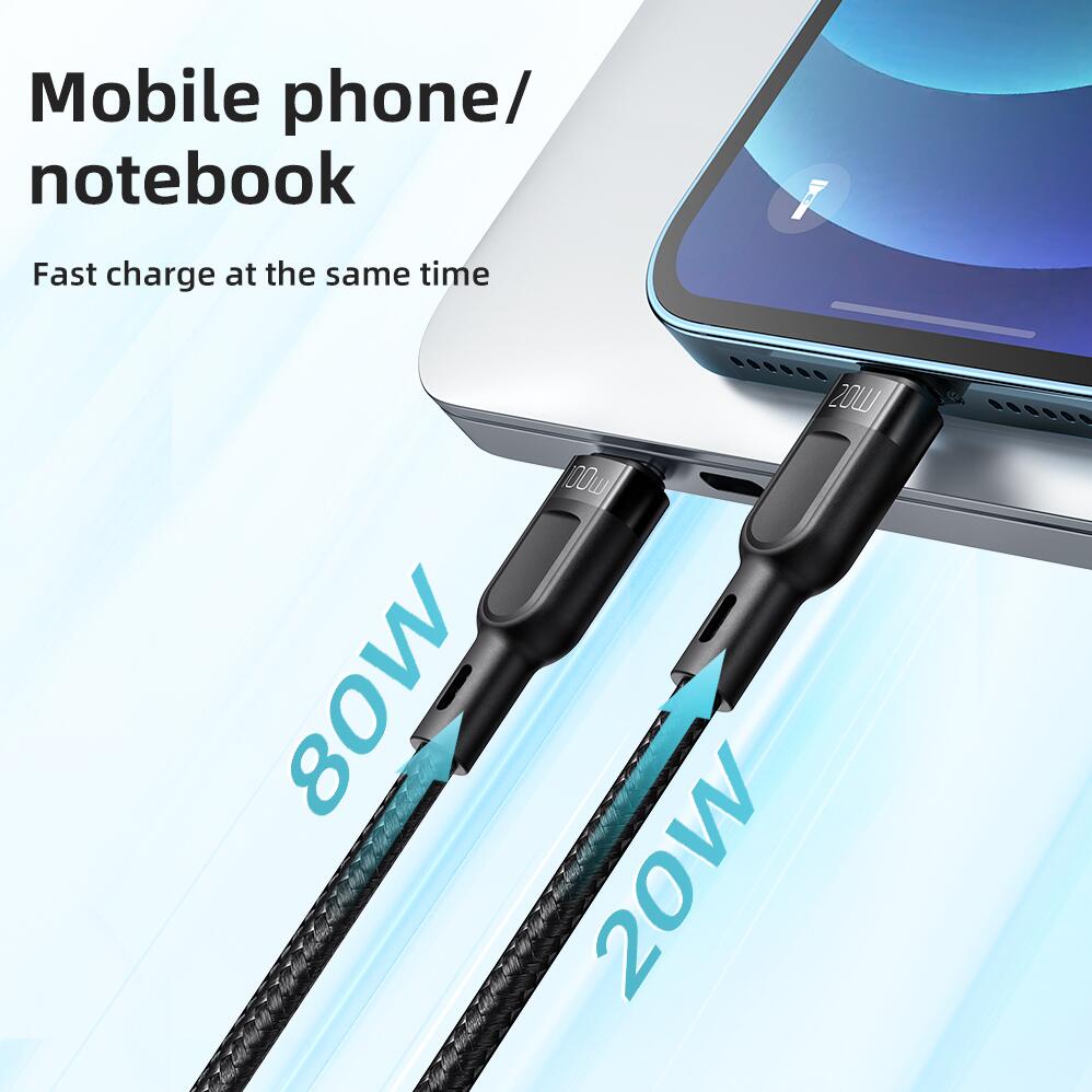 2 in 1 100W USB-C to Type-C and Lightning Cable with LED 1.2m