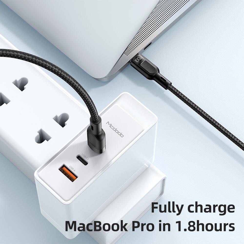 2 in 1 100W USB-C to Type-C and Lightning Cable with LED 1.2m
