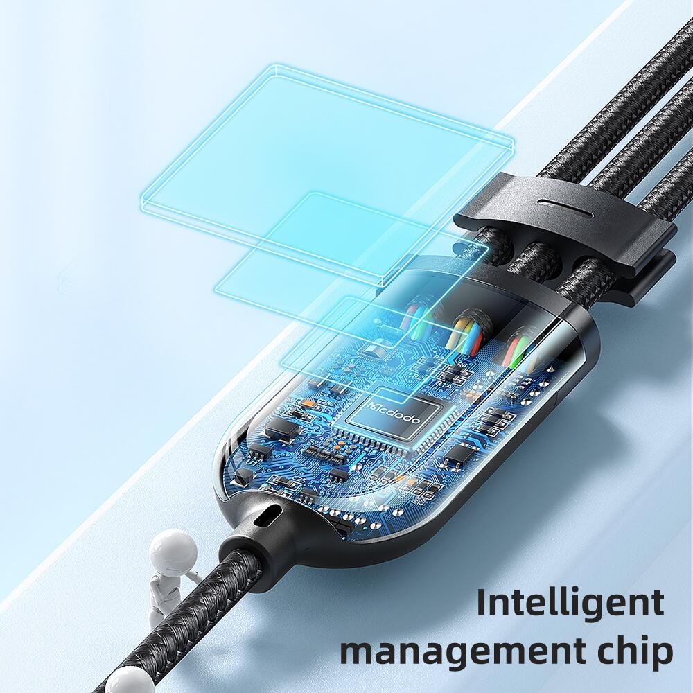 3 in 1 66W USB-A to Lightning+Micro+Type-C  Super Fast Charging Data Cable With LED