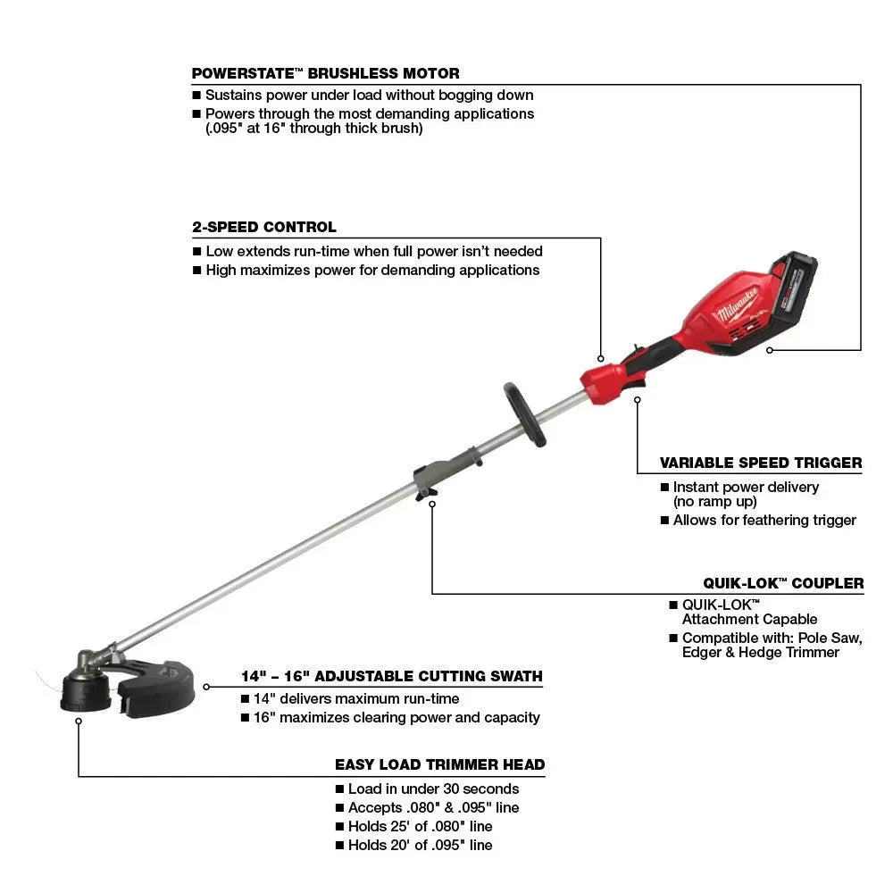 Milwaukee 2825-21E M18 FUEL Cordless String Trimmer / Edger Attachment Combo
