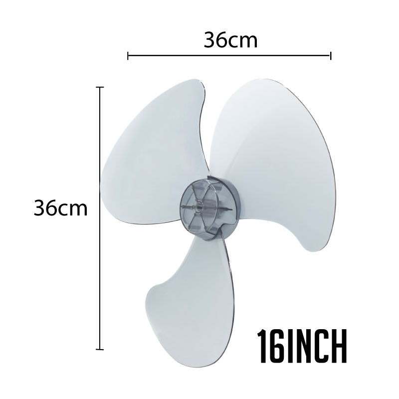 Fan Blade Replacement – 16” Fan Blade, 3 Blades, for Desk / Stand / Wall Fan, ABS material, colourless & transparent, FBC16